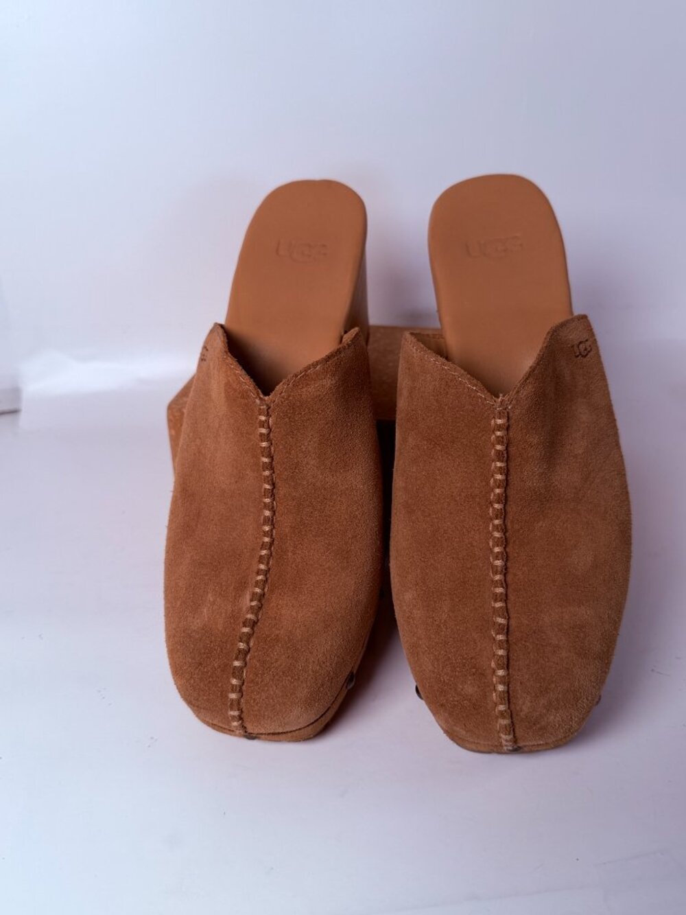 Suede Mule Clogs Chunky Wood Platform Lug Sole Part Shearling Insole US 8 EU 39 - Picture 4 of 9